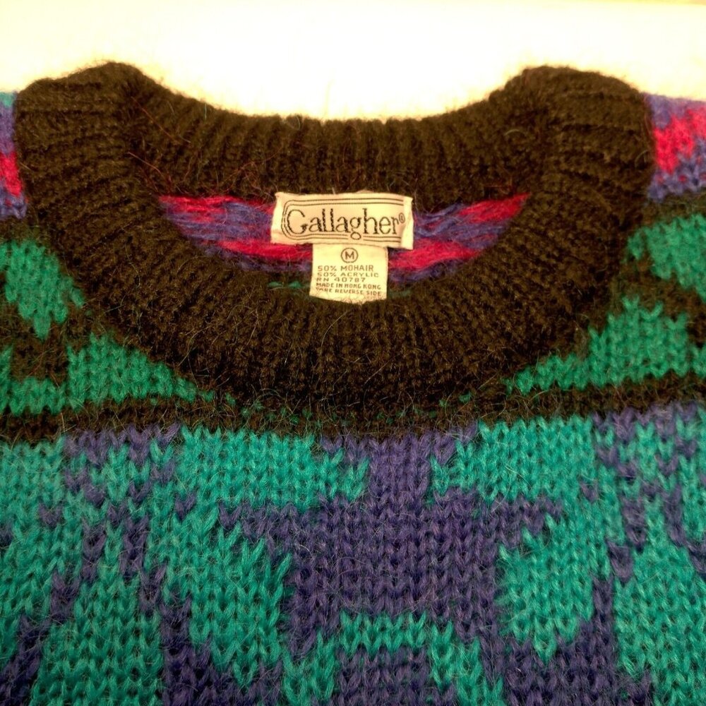 Gallagher Sweater Womens M Crew Neck Striped Vintage 1990s Retro Mohair Blend - Picture 9 of 12